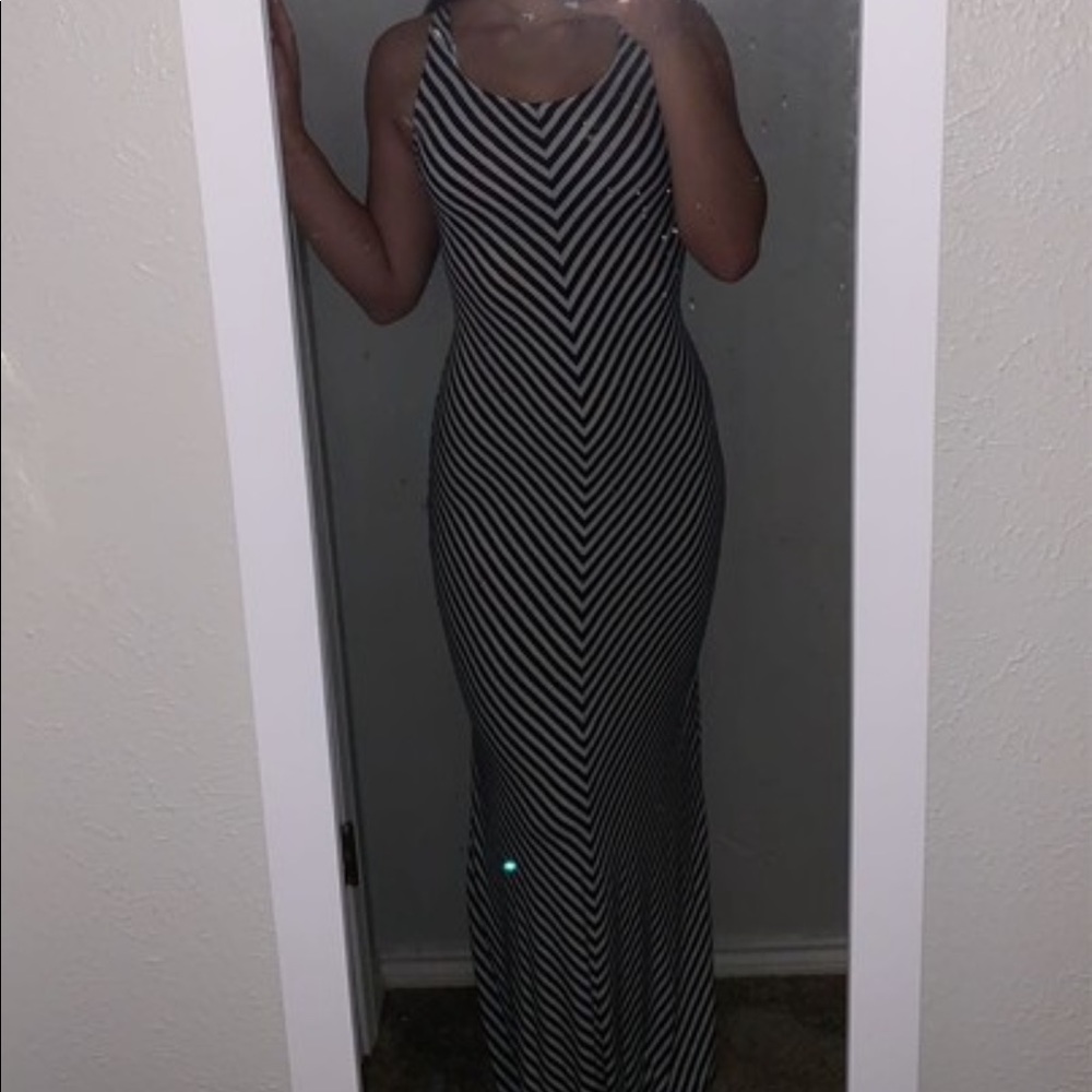 Navy Blue & White Maxi Dress